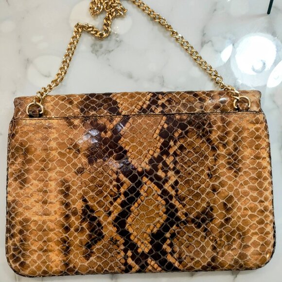 MICHAEL KORS JET SET PYTHON EMBOSSED LEATHER CLUTCH / SHOULDER BAG - Picture 8 of 11